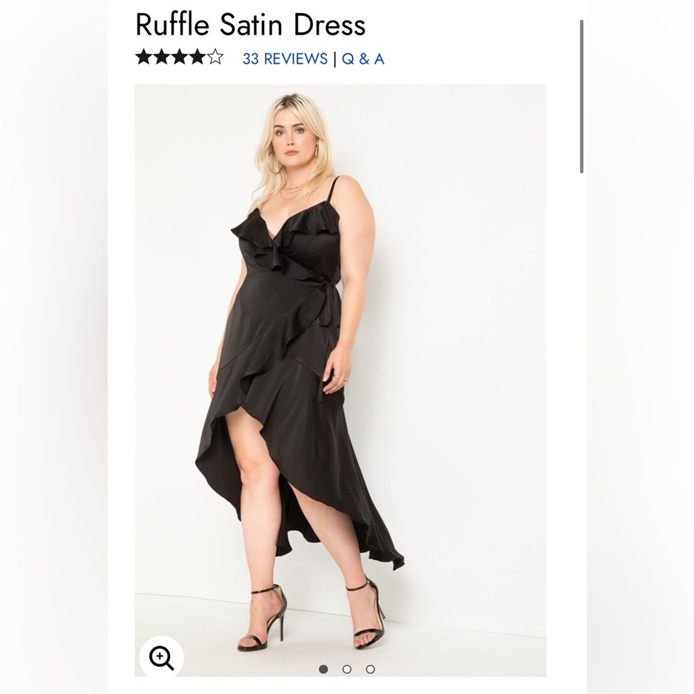 ELOQUII Black Ruffle Satin Dress NWT